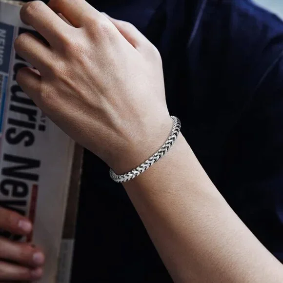 ⭐ Men's Stainless Steel Franco Chain Bracelet Fold Over Clasp 7-8 Inch
